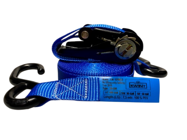 Sjorbandset 2-delig 25mm 8m met s-haken en ratel blauw